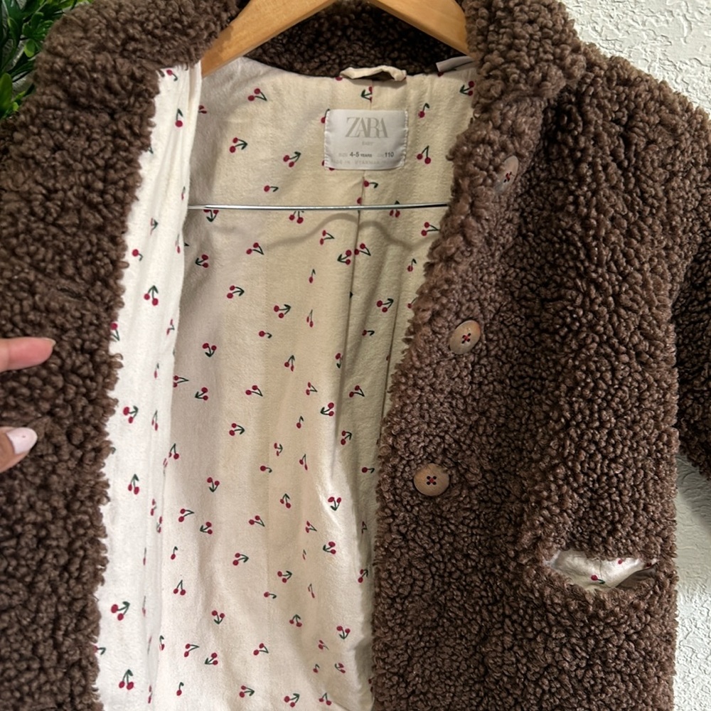Zara Brown Teddy Coat Size 4/5 - Picture 7 of 8